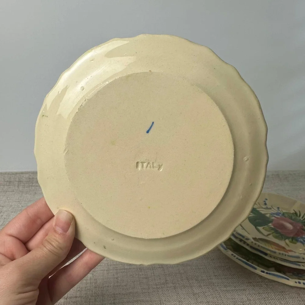 Vintage Italian Hand Painted Floral Plates | 1950s Nove Rose Style | Scalloped